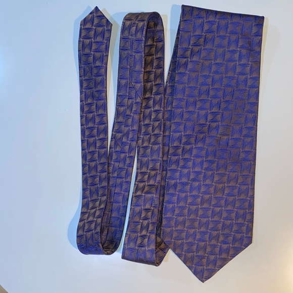 CARLO PALAZZI COUTURE Men’s Necktie Blue/Gold Geometric Design 100% Silk - Picture 4 of 4